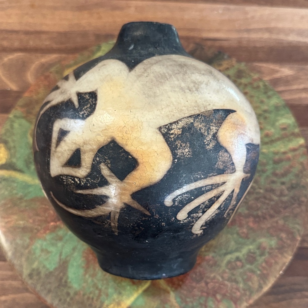 Handcrafted Black and Cream Ceramic Vase